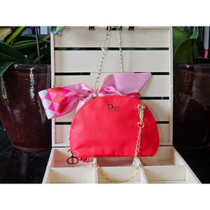 Christian Dior Red Clutch w/Crossbody Chain, Charms & Twilly Added NWOT